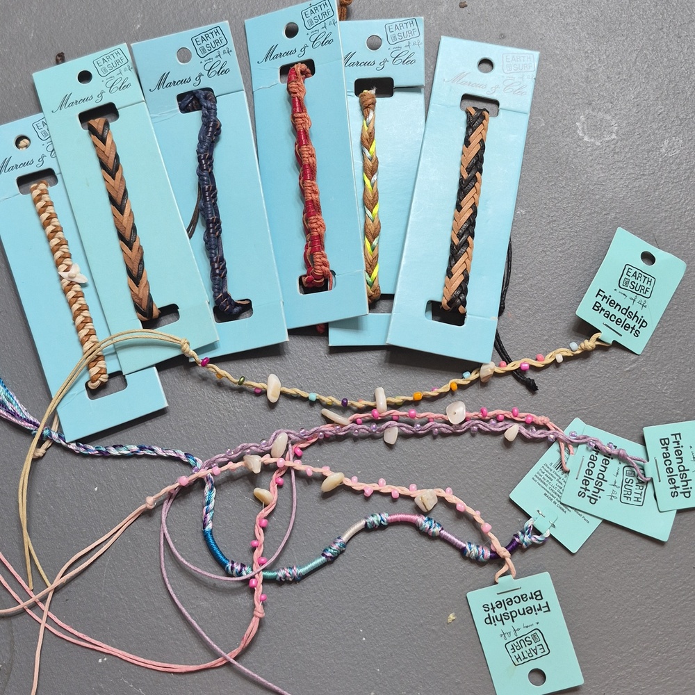 11 Pc Lot Handmade Friendship Leather Shell Beaded Woven Braided Bracelets NEW - Picture 1 of 16